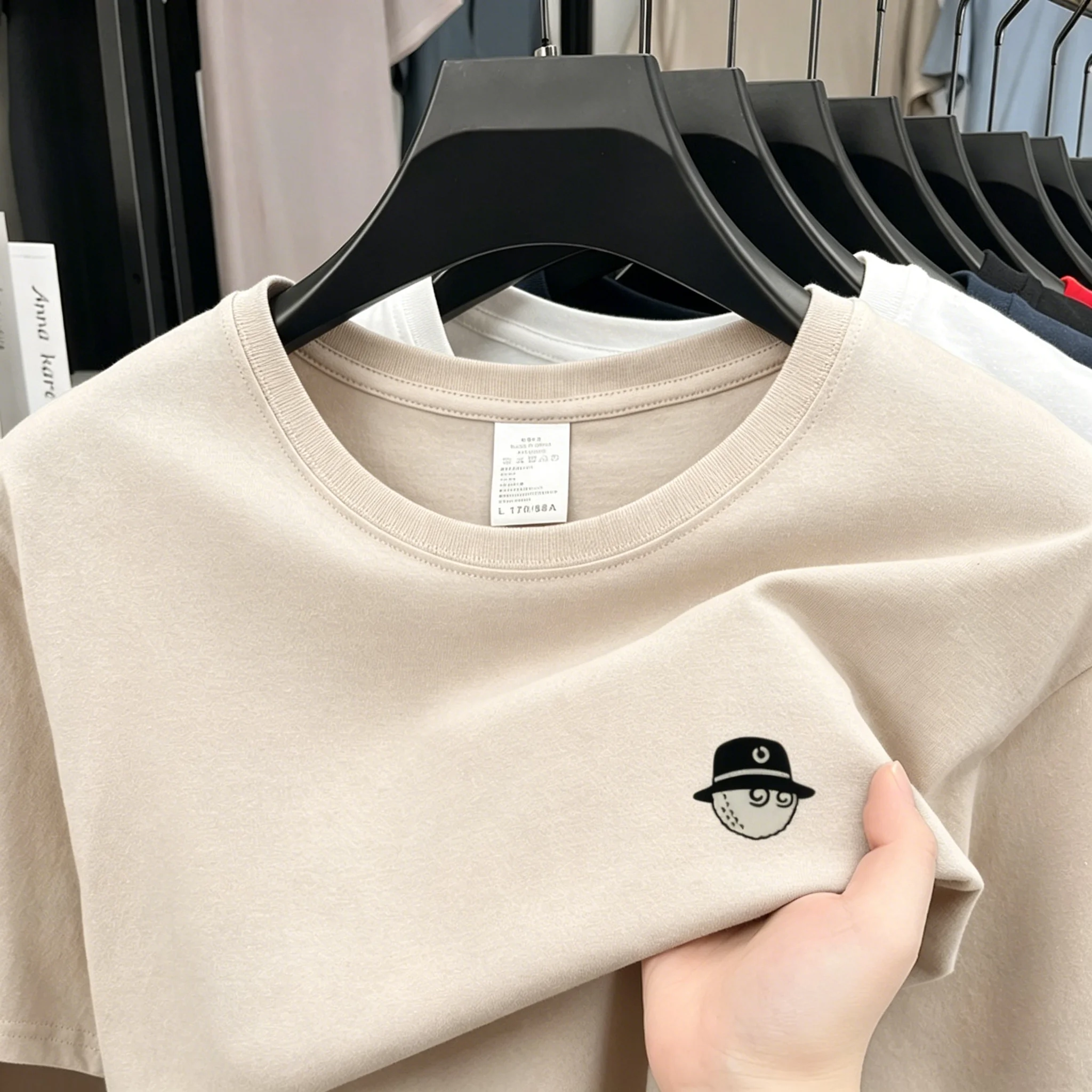 Cotton100 High End Design Brand Men's Summer Short Sleeve Round-Neck Versatile T-Shirt Fashion Sport Casual Men's embroidery