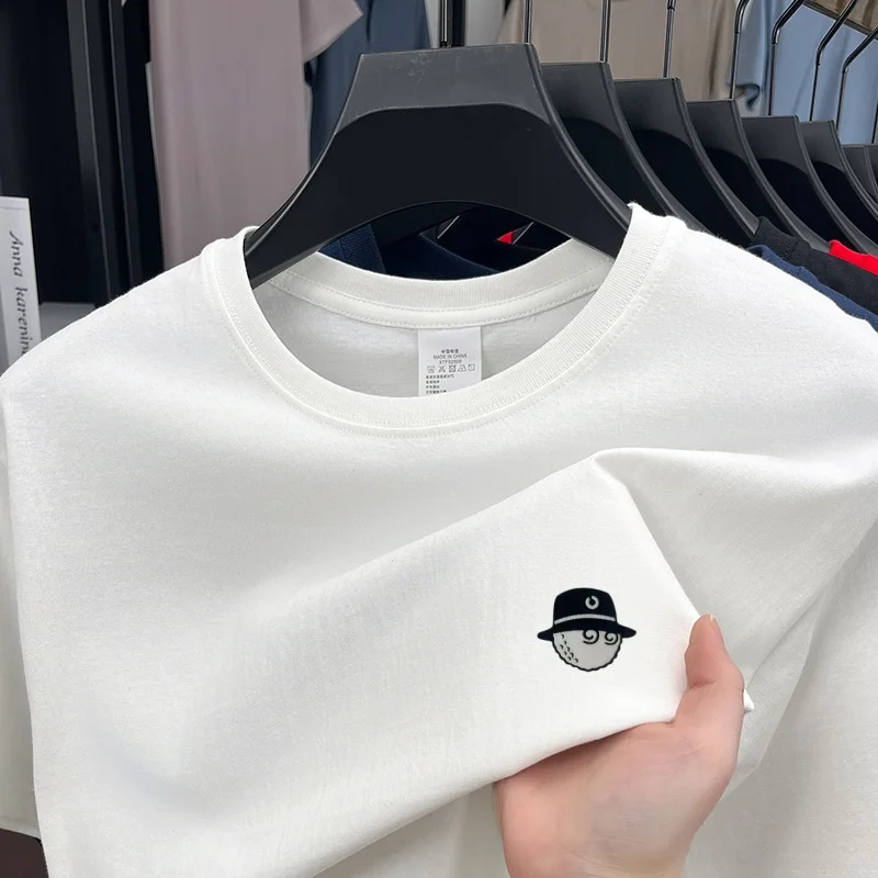 Cotton100 High End Design Brand Men's Summer Short Sleeve Round-Neck Versatile T-Shirt Fashion Sport Casual Men's embroidery