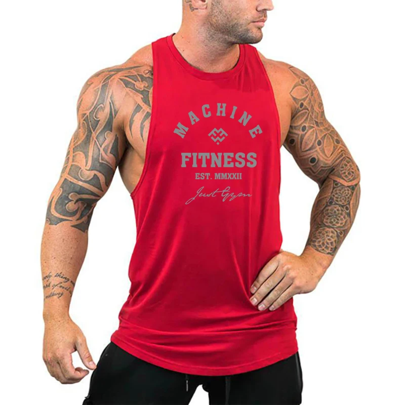 MACHINE FITNESS JUST GYM Bodybuilding Tank Top Mens Workout Vest Cotton Sleeveless shirt Jogger clothing Muscle Stringer Singlet