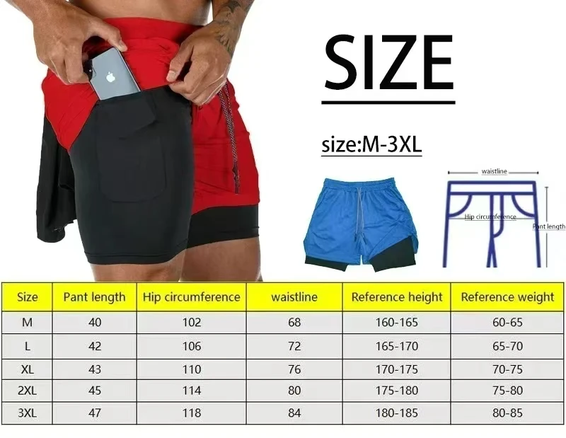Men Running Shorts 2 In 1 Double-deck Sport Shorts Sportswear Gym Fitness Short Pants Training Jogging Bottom Men's Clothing