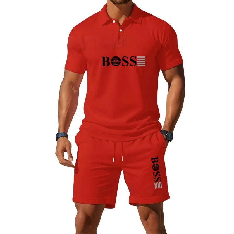 Summer Men's New Fashion Polo Shirt 2026 Sports Set Casual Basketball Short Sleeve Round Neck T-shirt+Shorts Two Piece Set