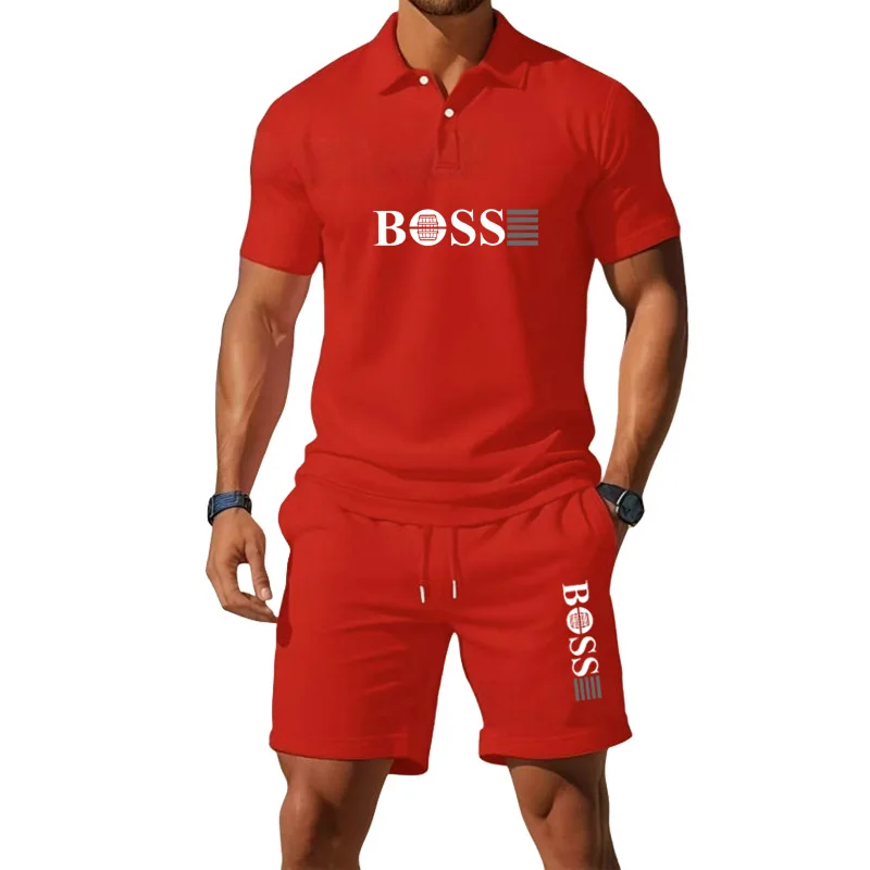 Summer Men's New Fashion Polo Shirt 2026 Sports Set Casual Basketball Short Sleeve Round Neck T-shirt+Shorts Two Piece Set