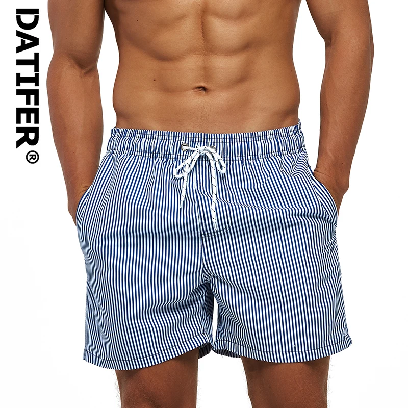 Men's Simple Vertical Striped 3D Print Summer Outdoor Beach Shorts Swim Trunks Breathable Quick-Drying Casual Sports Pants