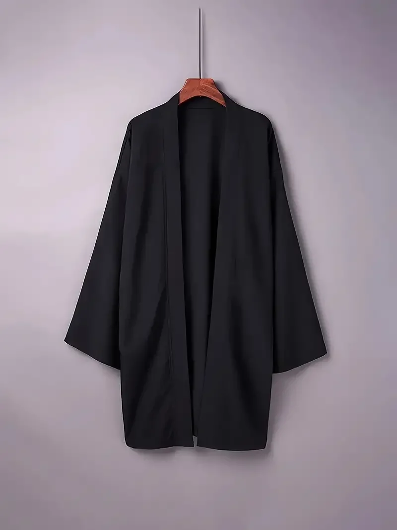 Men's Solid Color Long Sleeve Cardigan Long Kimono Shirt Asian Traditional Wear Yukata Haori Jacket Coat 6 Color Japanese Kimono