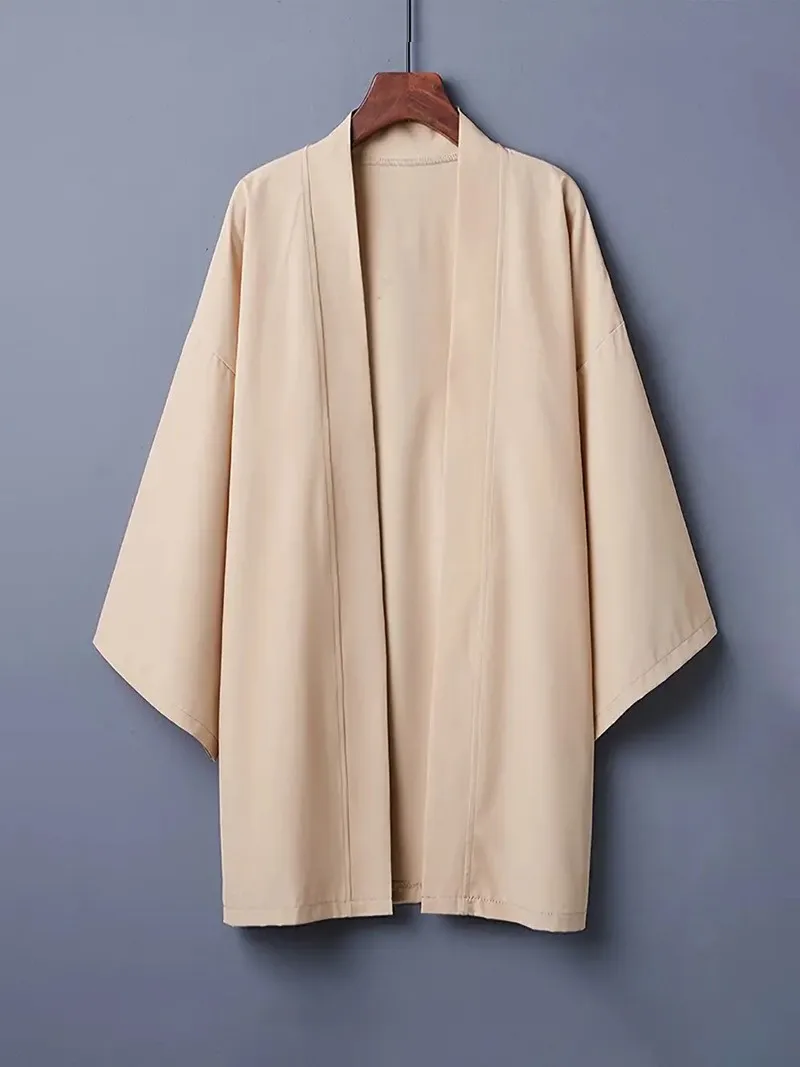 Men's Solid Color Long Sleeve Cardigan Long Kimono Shirt Asian Traditional Wear Yukata Haori Jacket Coat 6 Color Japanese Kimono