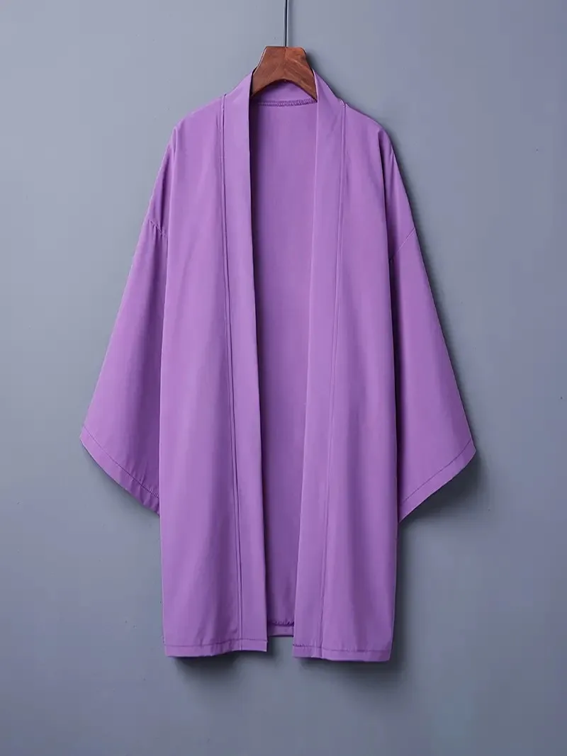 Men's Solid Color Long Sleeve Cardigan Long Kimono Shirt Asian Traditional Wear Yukata Haori Jacket Coat 6 Color Japanese Kimono
