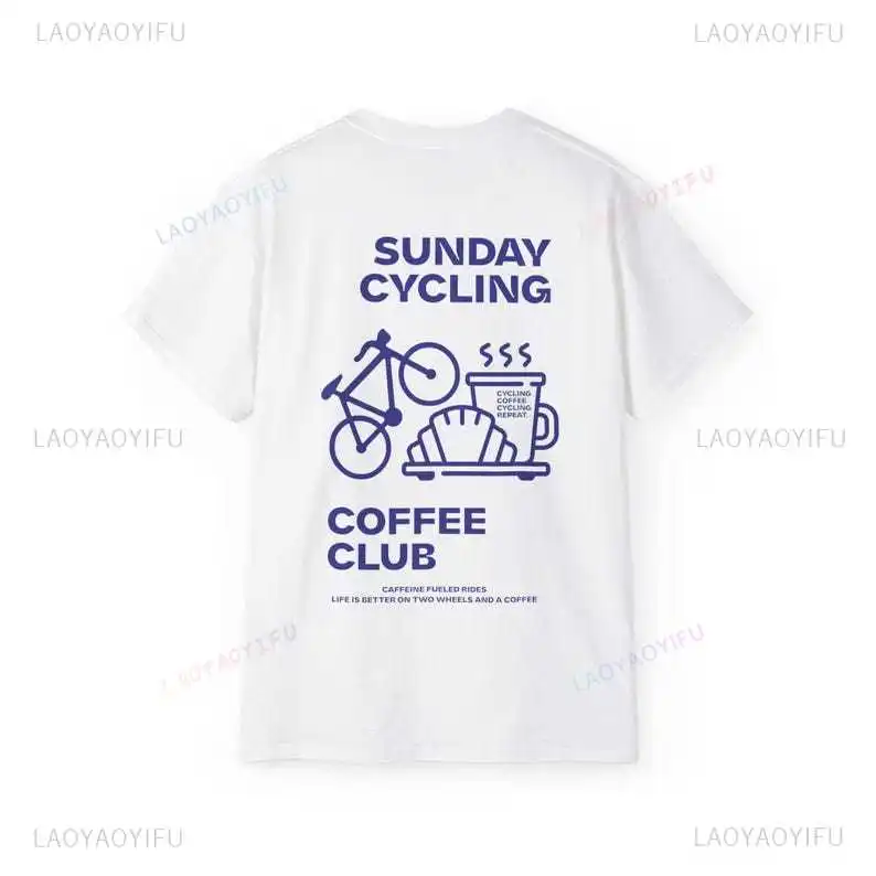 Sunday Cycling Coffee Club Graphic T Shirts Unisex Woman Man Summer Bicycle High Quality Cotton T-shirt Classic Breathable Tops