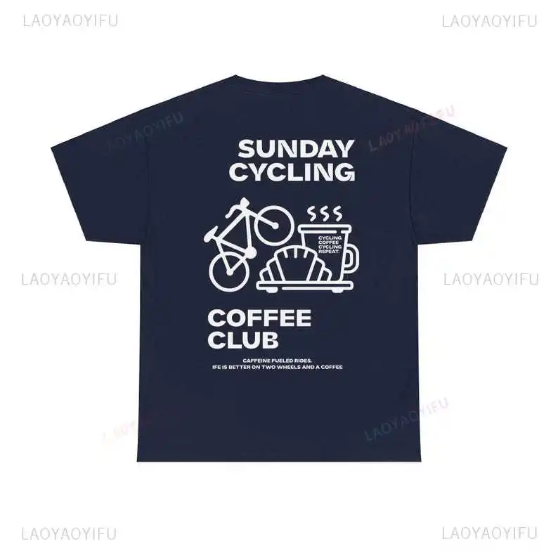 Sunday Cycling Coffee Club Graphic T Shirts Unisex Woman Man Summer Bicycle High Quality Cotton T-shirt Classic Breathable Tops
