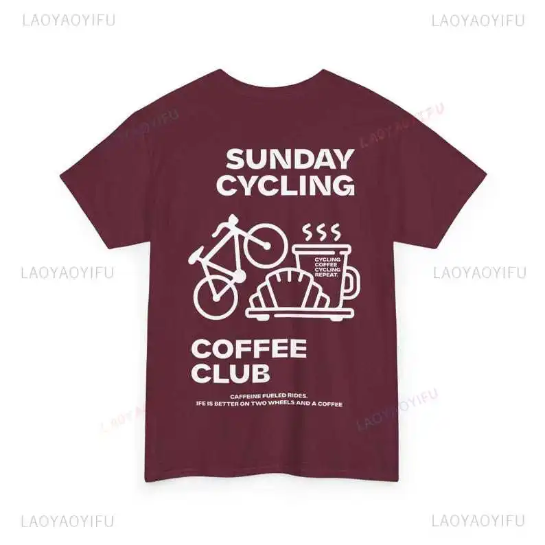 Sunday Cycling Coffee Club Graphic T Shirts Unisex Woman Man Summer Bicycle High Quality Cotton T-shirt Classic Breathable Tops