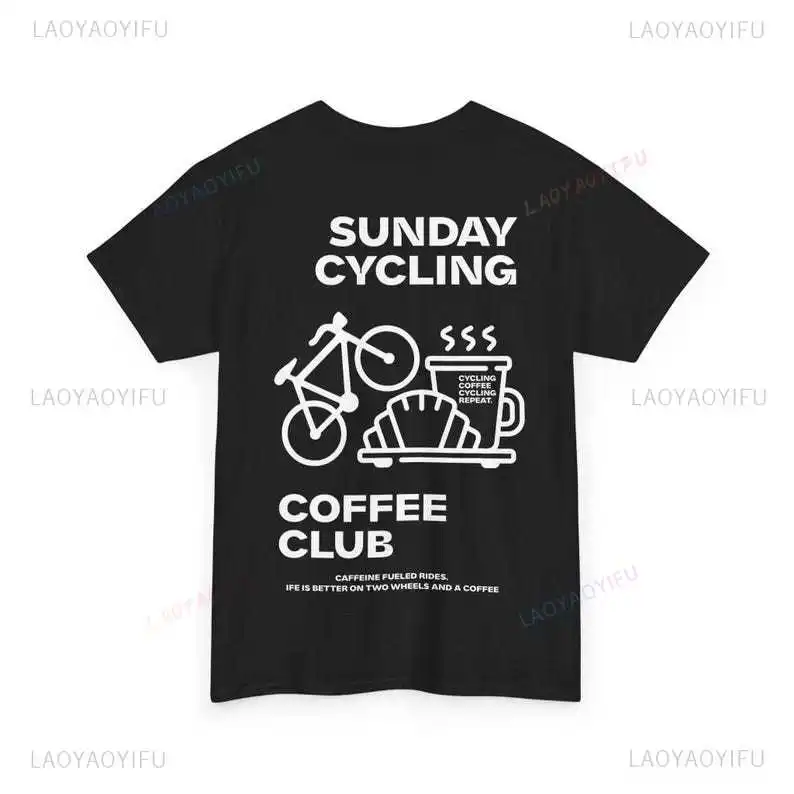 Sunday Cycling Coffee Club Graphic T Shirts Unisex Woman Man Summer Bicycle High Quality Cotton T-shirt Classic Breathable Tops