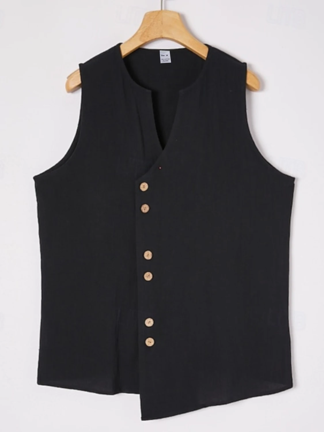 Men's Sleeveless Diagonal-Front Linen Vest Loose Retro Buttoned Waistcoat Muscle Fitness Sleeveless Jacket