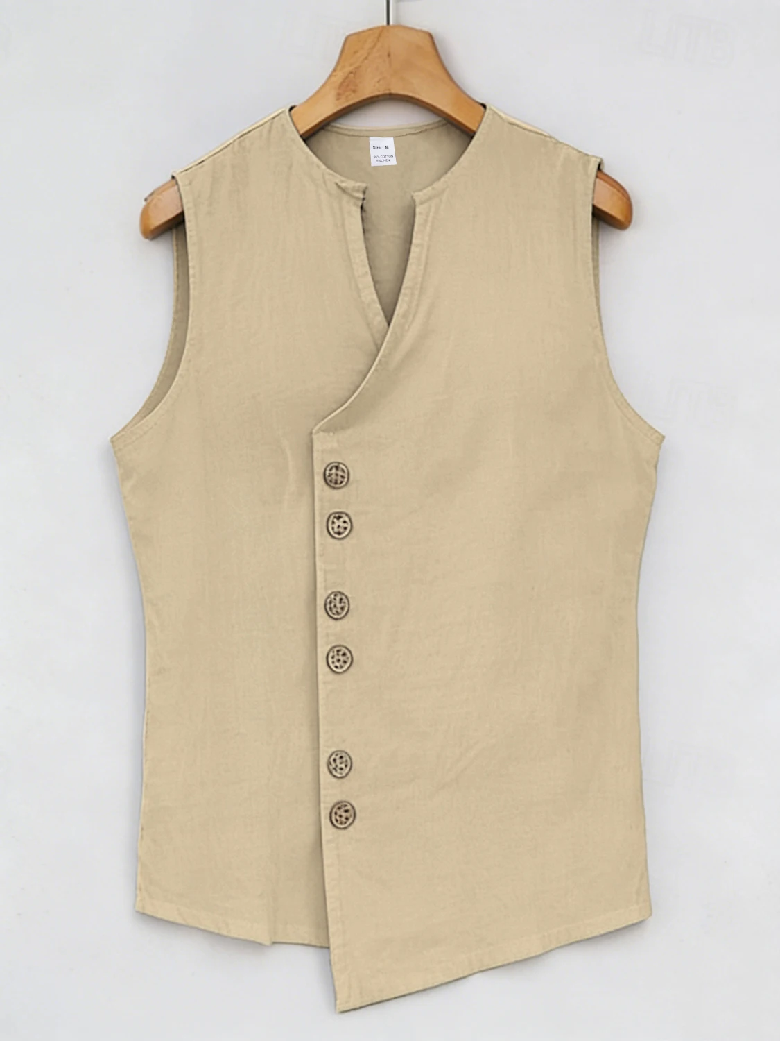 Men's Sleeveless Diagonal-Front Linen Vest Loose Retro Buttoned Waistcoat Muscle Fitness Sleeveless Jacket