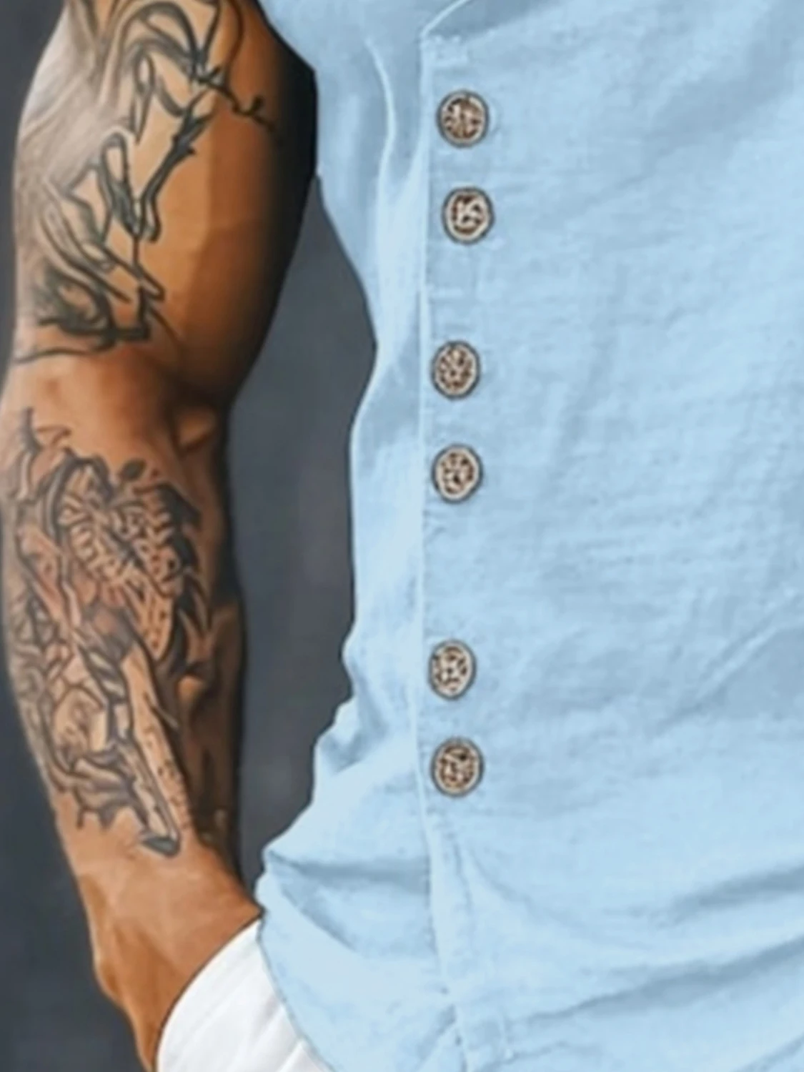 Men's Sleeveless Diagonal-Front Linen Vest Loose Retro Buttoned Waistcoat Muscle Fitness Sleeveless Jacket