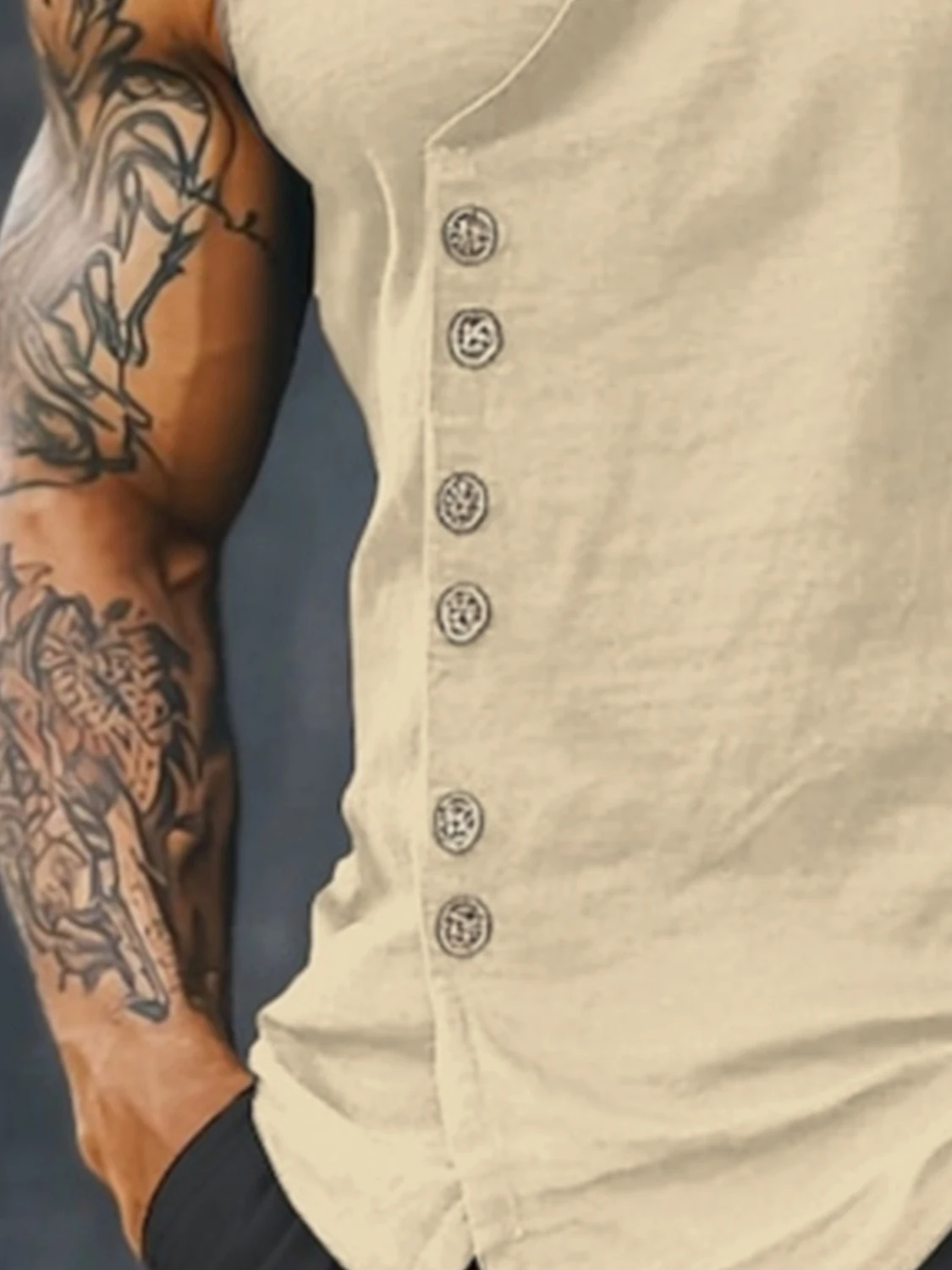 Men's Sleeveless Diagonal-Front Linen Vest Loose Retro Buttoned Waistcoat Muscle Fitness Sleeveless Jacket