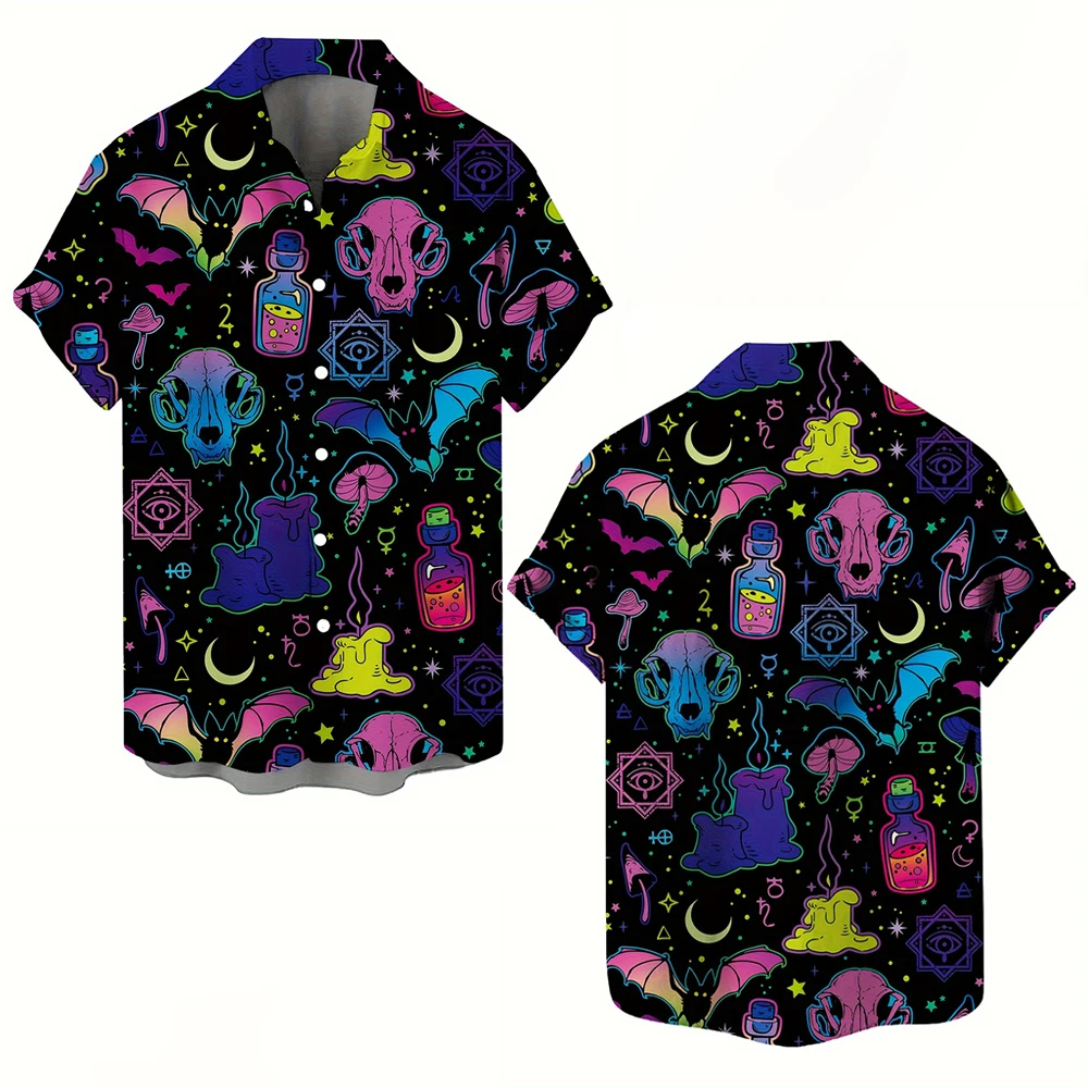 Skull 3D Printed Men's Hawaiian Shirt Street Gothic Style Trendy Vintage Lapel Tops Summer Y2K Casual Short Sleeve Beach Shirt