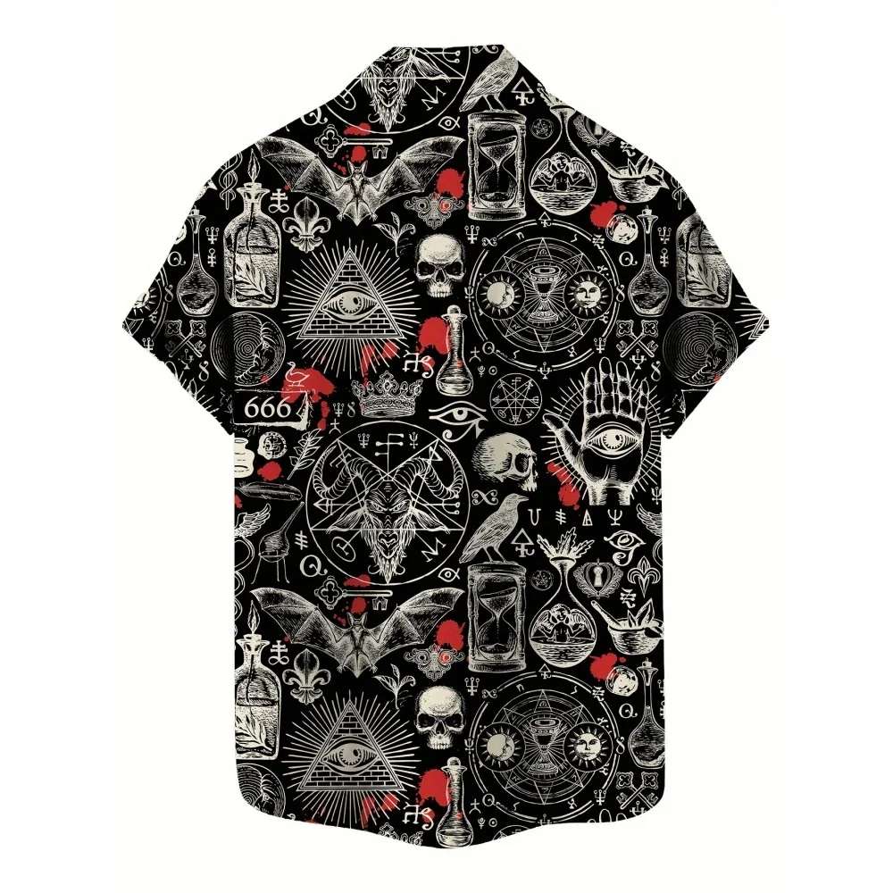 Skull 3D Printed Men's Hawaiian Shirt Street Gothic Style Trendy Vintage Lapel Tops Summer Y2K Casual Short Sleeve Beach Shirt