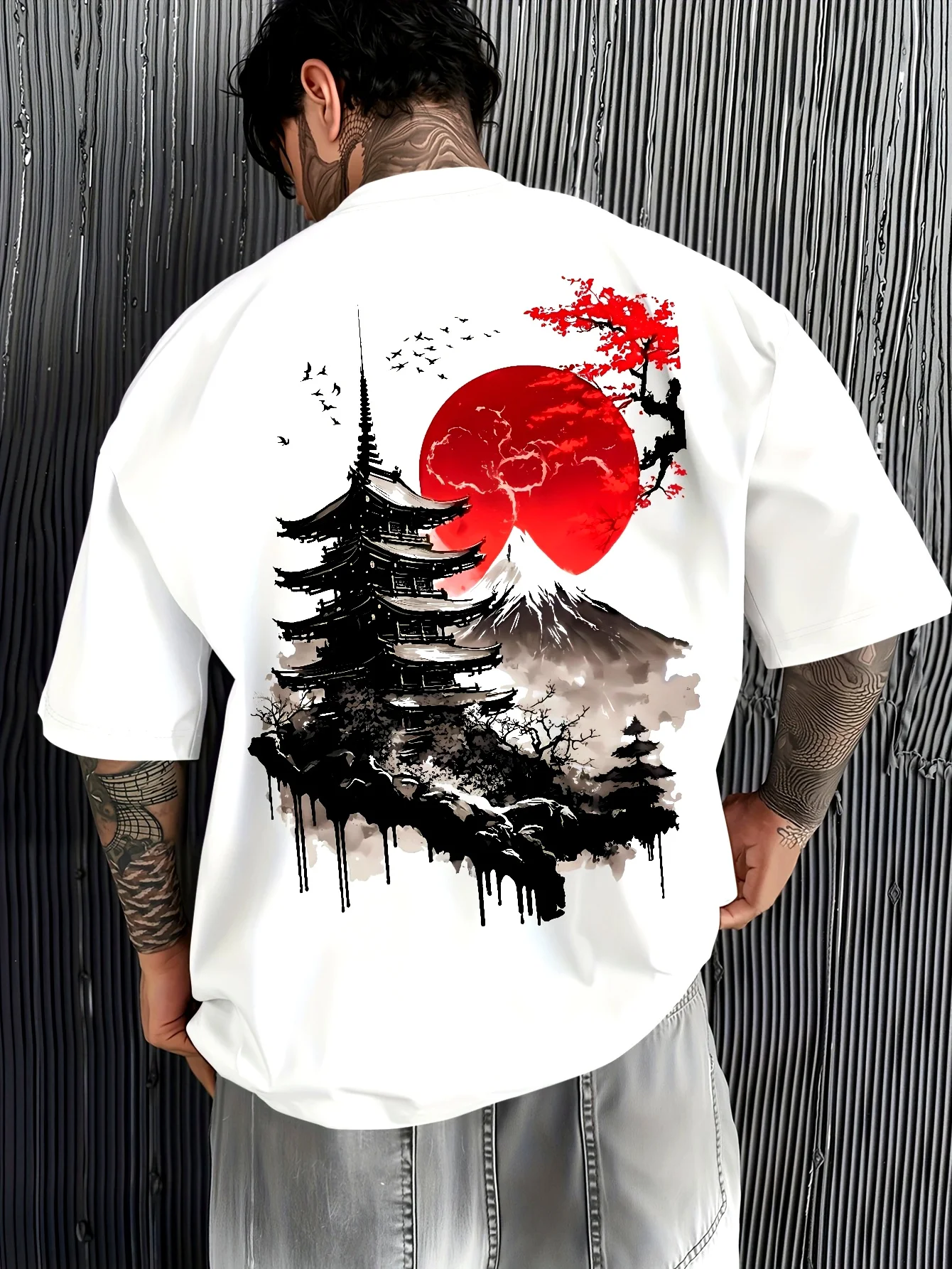 Men Summer Short-sleeved Casual T-shirt with Comfortable Breathable Soft Fabric Featuring A Street Style Retro Minimalist Design