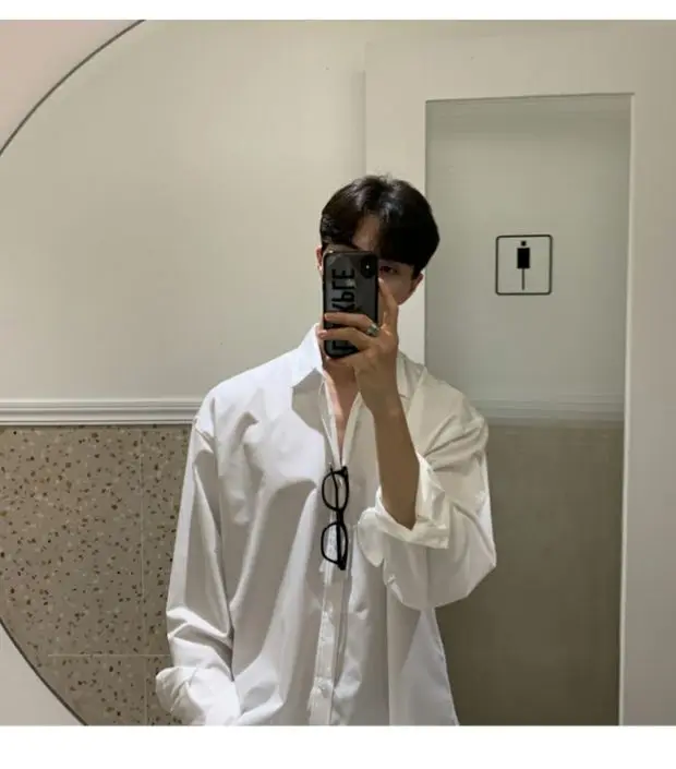New Korean Business Men Shirts Light Luxury Slim-fit Solid Color Long Sleeve Cardigans Leisure Breathable Solid Color Basic Tops