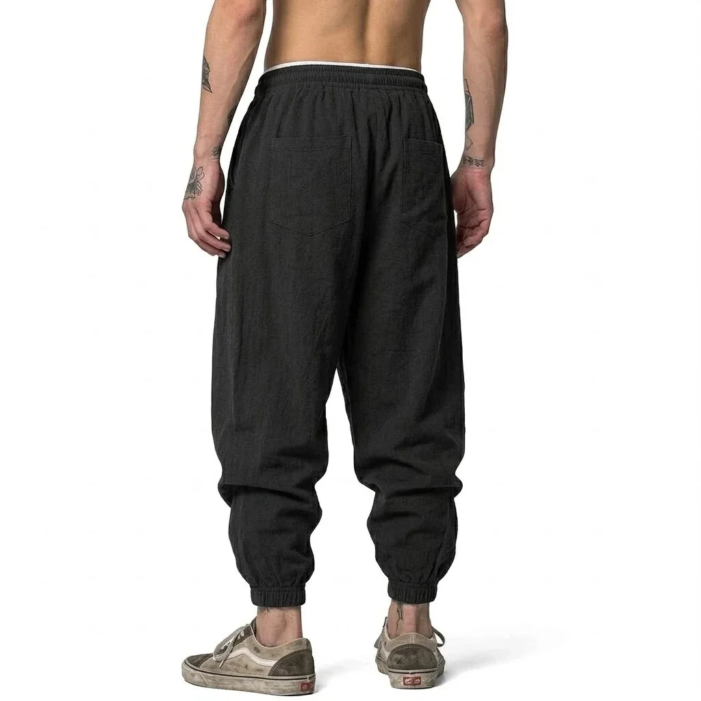 Mens Linen Blend Pants Drawstring Harem Style Loose Baggy Fit Trousers Multi use for Spring and Autumn Ideal for Yoga and Everyd