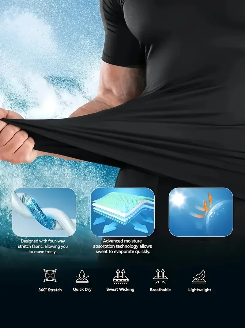 Men Compression Athletic Fitness Wear - Quick-Dry Tight Short-Sleeve Anime Double-Layer Shorts Summer Set Fitness Running Set