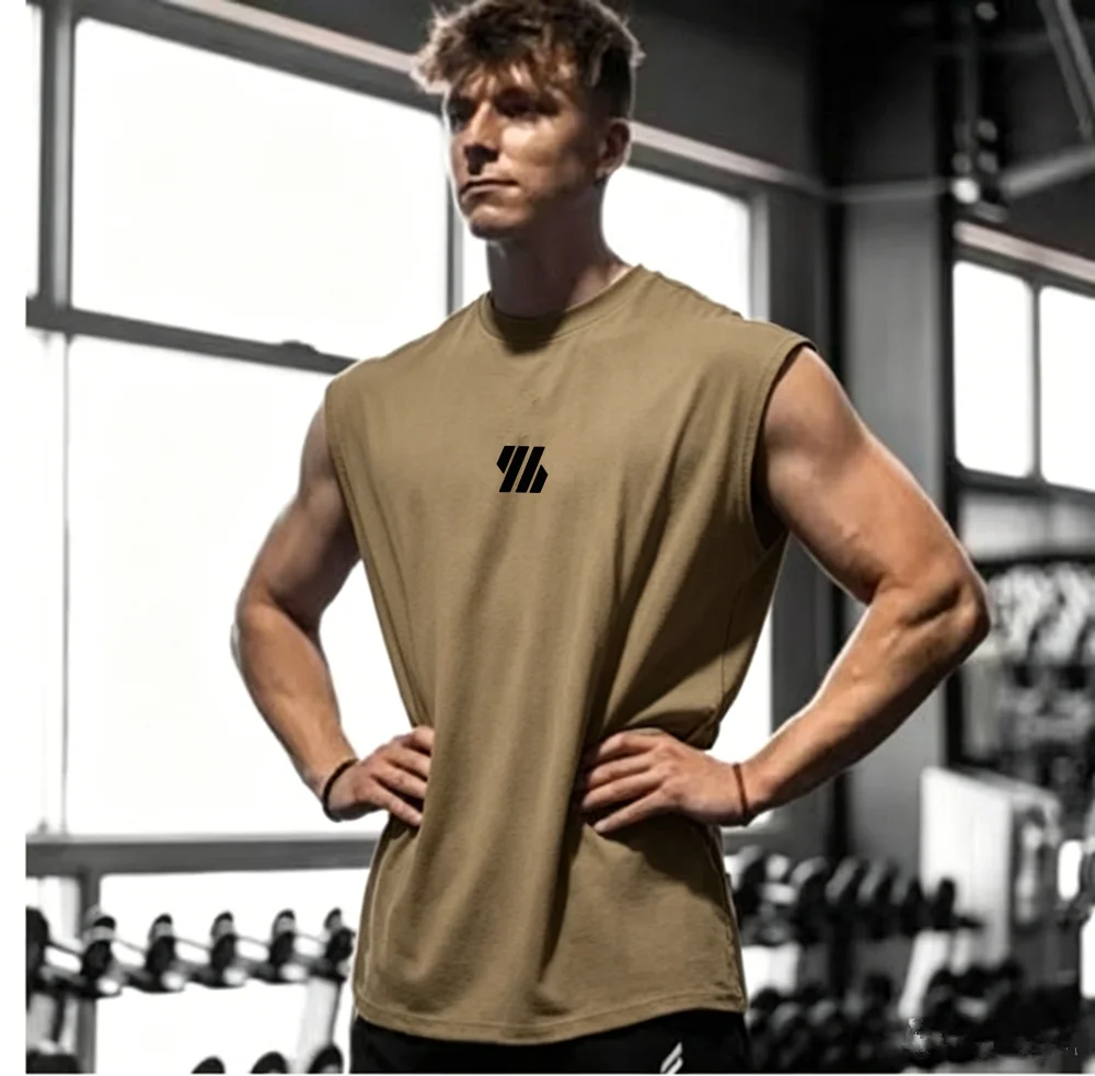 Summer men's casual wide-shoulder sleeveless vest, large-sized round-neck bird-eye fabric vest, outdoor breathable casual vest