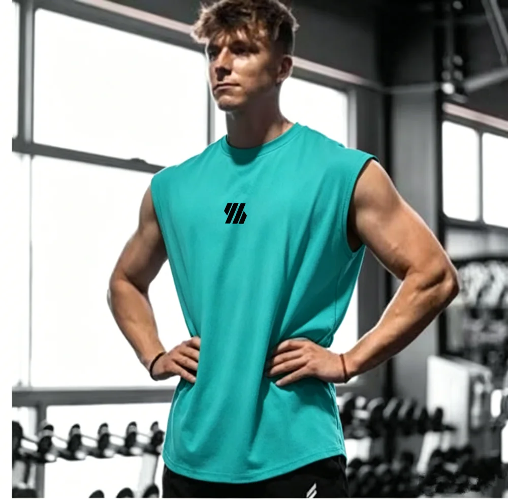 Summer men's casual wide-shoulder sleeveless vest, large-sized round-neck bird-eye fabric vest, outdoor breathable casual vest