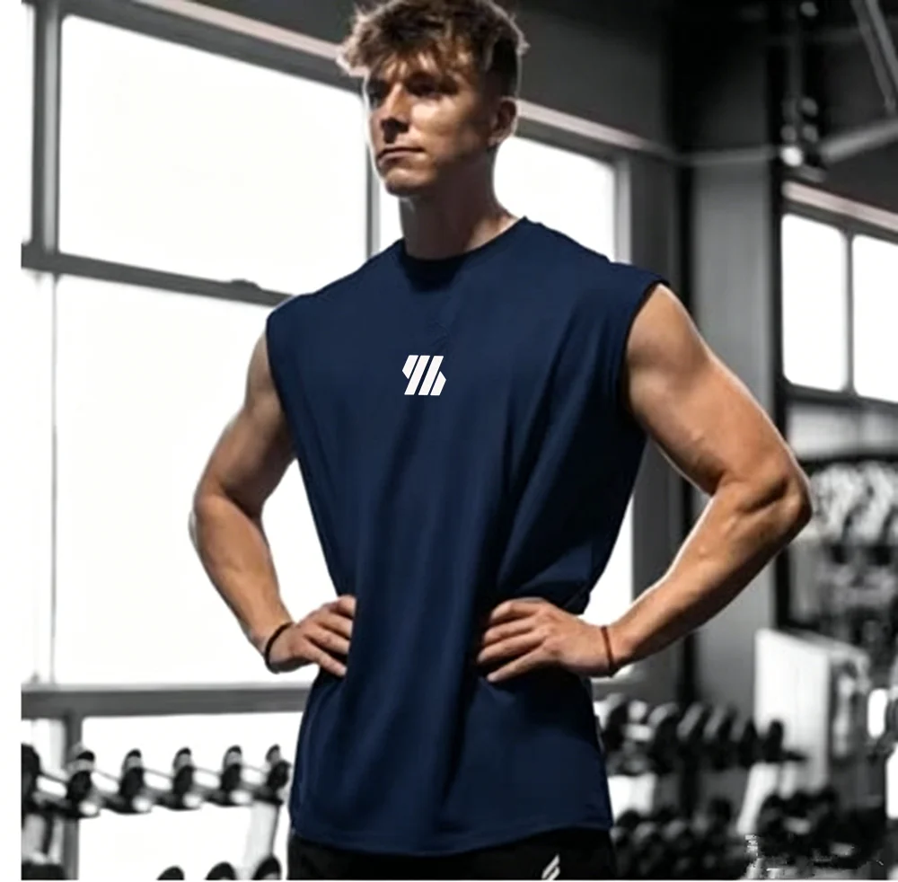 Summer men's casual wide-shoulder sleeveless vest, large-sized round-neck bird-eye fabric vest, outdoor breathable casual vest