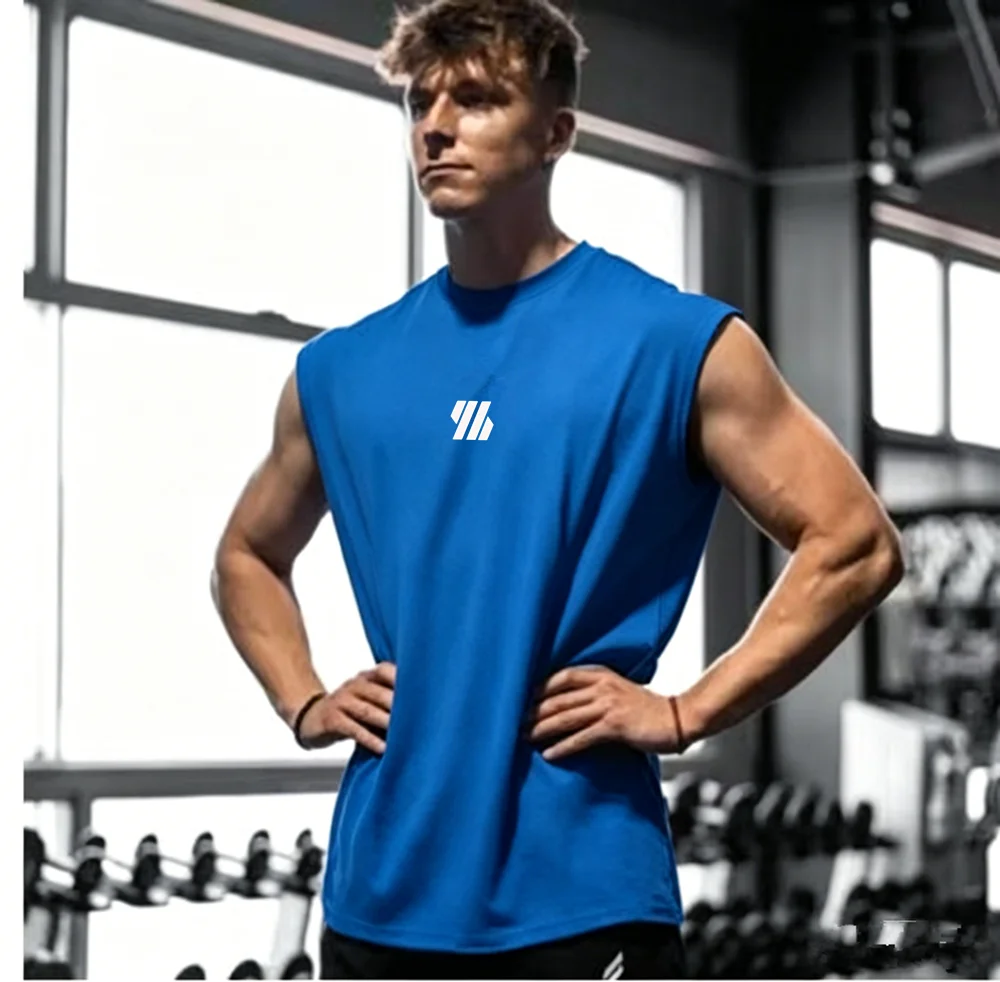 Summer men's casual wide-shoulder sleeveless vest, large-sized round-neck bird-eye fabric vest, outdoor breathable casual vest
