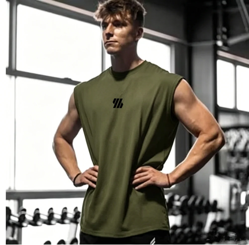 Summer men's casual wide-shoulder sleeveless vest, large-sized round-neck bird-eye fabric vest, outdoor breathable casual vest