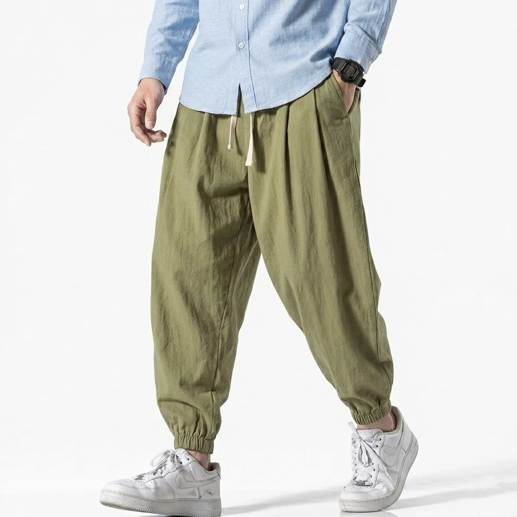 Korean Men Linen Pants Spring Loose Beach Holiday Cotton Casual Hiking Trousers Male Summer Baggy Pant Gym Man Work Streetwear