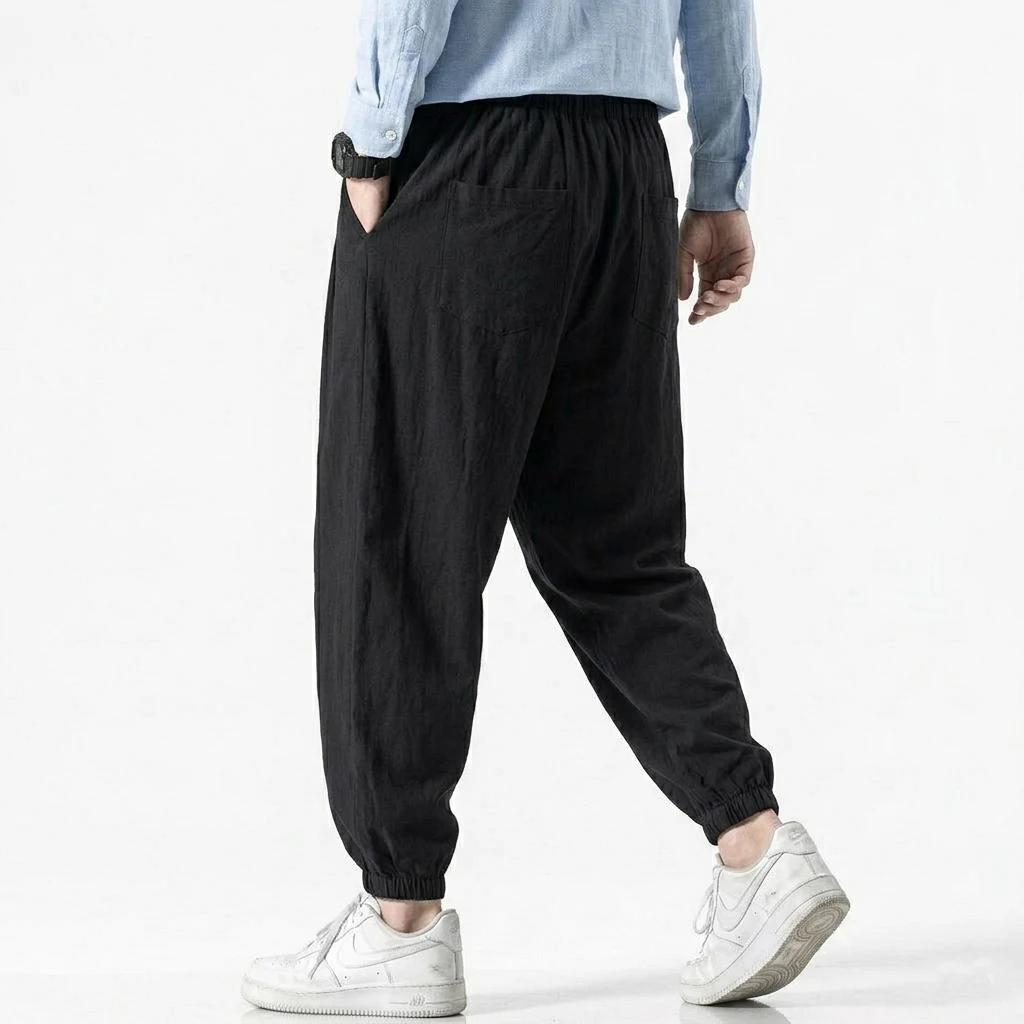 Korean Men Linen Pants Spring Loose Beach Holiday Cotton Casual Hiking Trousers Male Summer Baggy Pant Gym Man Work Streetwear