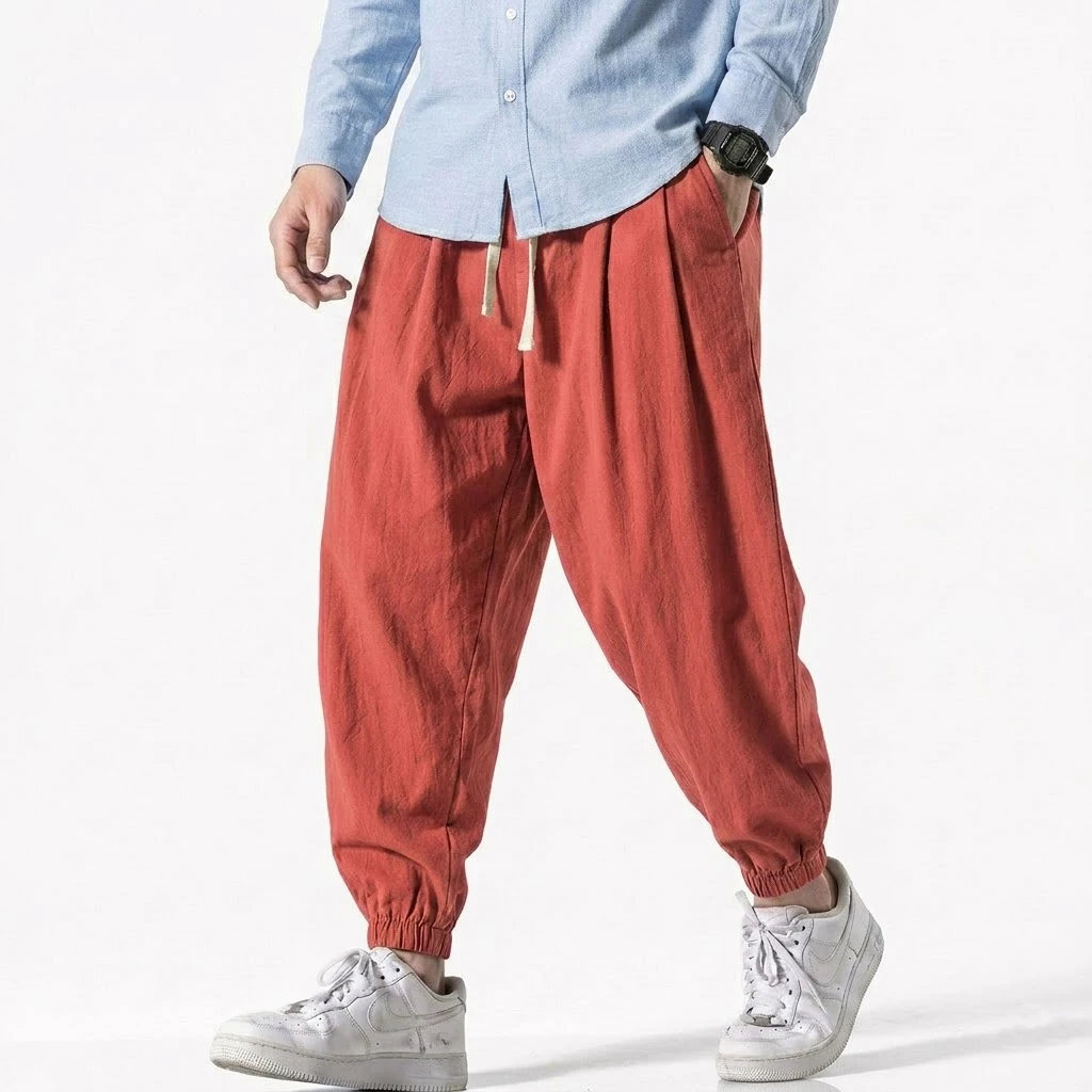 Korean Men Linen Pants Spring Loose Beach Holiday Cotton Casual Hiking Trousers Male Summer Baggy Pant Gym Man Work Streetwear