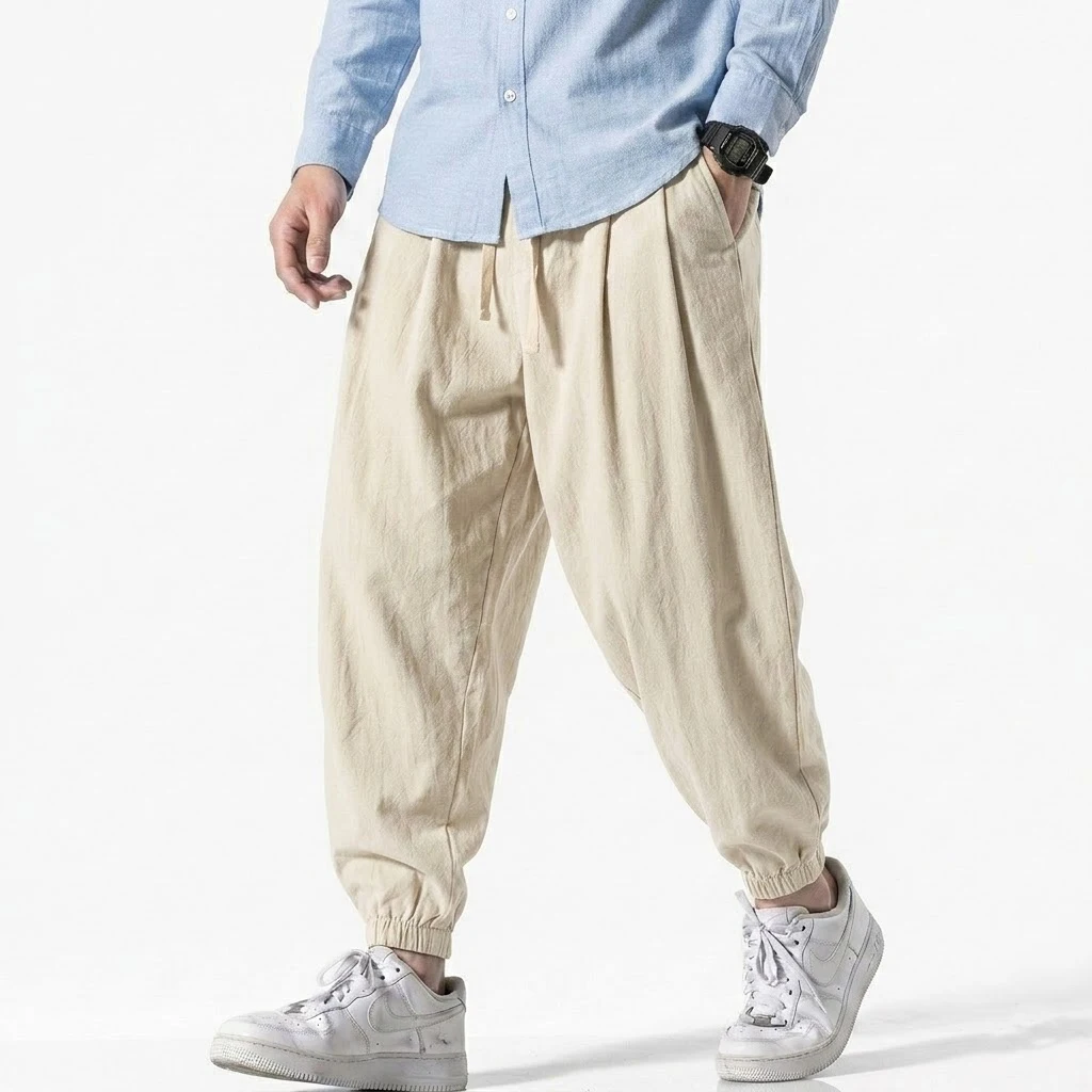 Korean Men Linen Pants Spring Loose Beach Holiday Cotton Casual Hiking Trousers Male Summer Baggy Pant Gym Man Work Streetwear