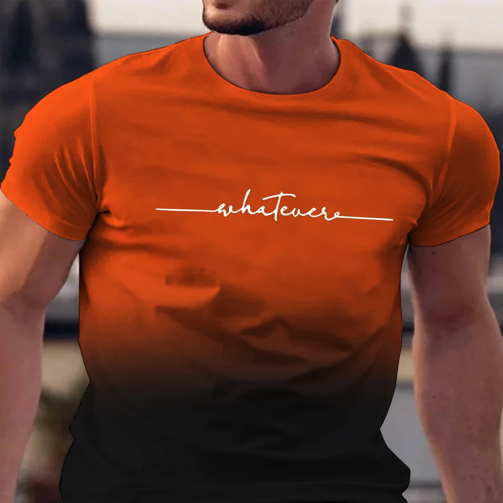 Summer Men's Clothing Whatever Print Short Sleeve Men Trend Products Sports Top Gym Tee Quick Dry T Shirt Male Gradient T Shirts