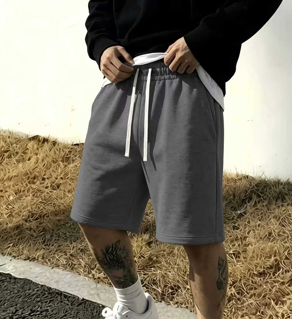 Simple Basic Gray Men's Shorts Casual Solid Color Loose Drawstring Elastic Waist Summer Jogging Shorts men clothing