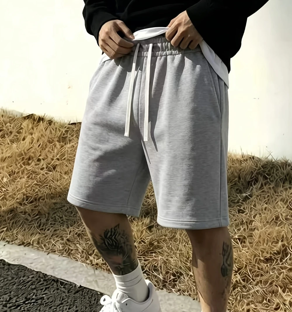 Simple Basic Gray Men's Shorts Casual Solid Color Loose Drawstring Elastic Waist Summer Jogging Shorts men clothing