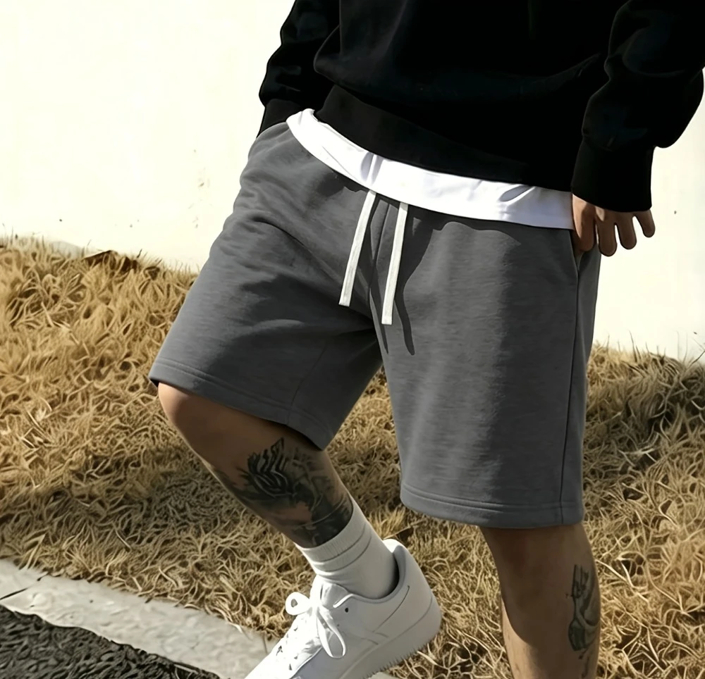 Simple Basic Gray Men's Shorts Casual Solid Color Loose Drawstring Elastic Waist Summer Jogging Shorts men clothing