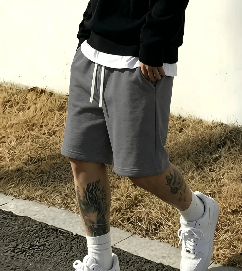 Simple Basic Gray Men's Shorts Casual Solid Color Loose Drawstring Elastic Waist Summer Jogging Shorts men clothing
