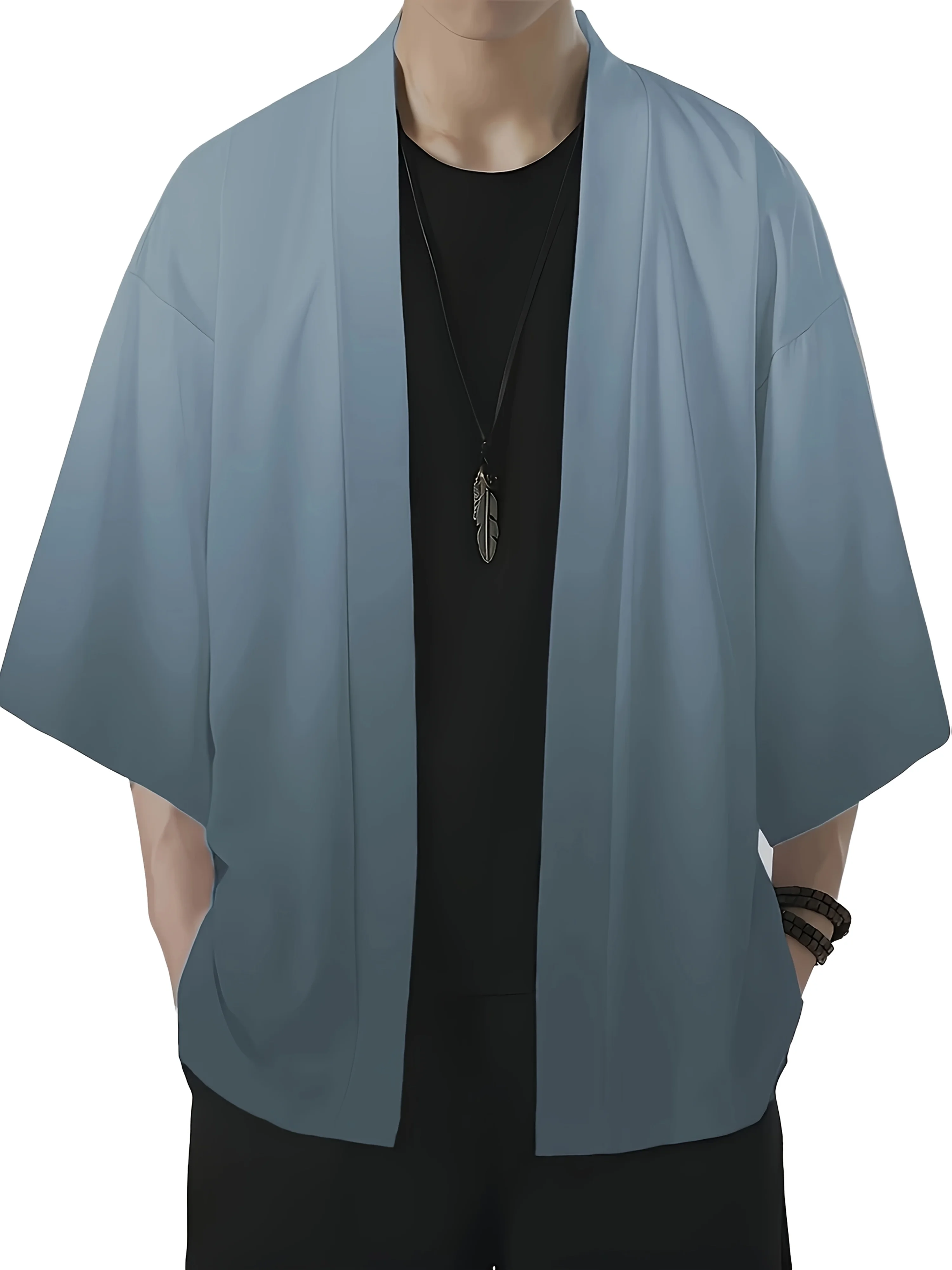 Men's Fashion Gradient Print Loose-Fit Kimono Casual Summer Beachwear,Open Front, Lightweight Polyester Kimono Style Streetwear