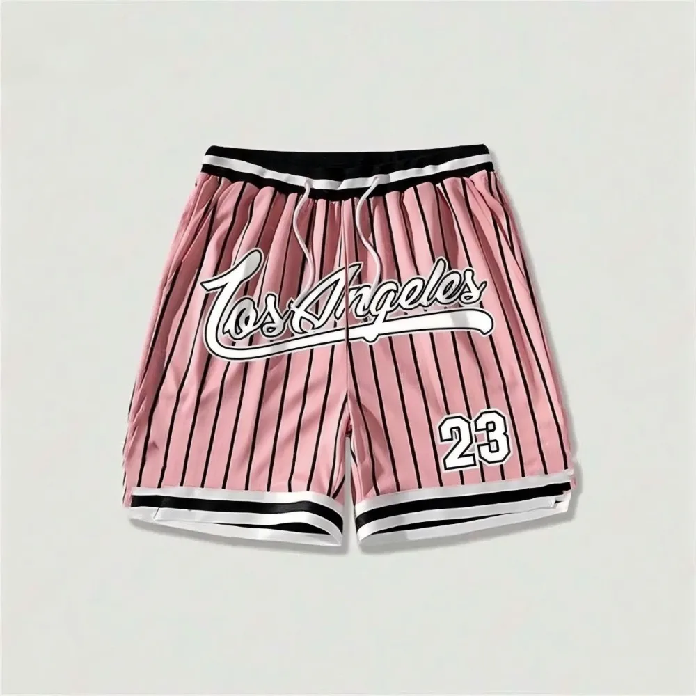European and American men's summer Gothic letter stripe print comfortable breathable drawstring shorts outdoor casual pants