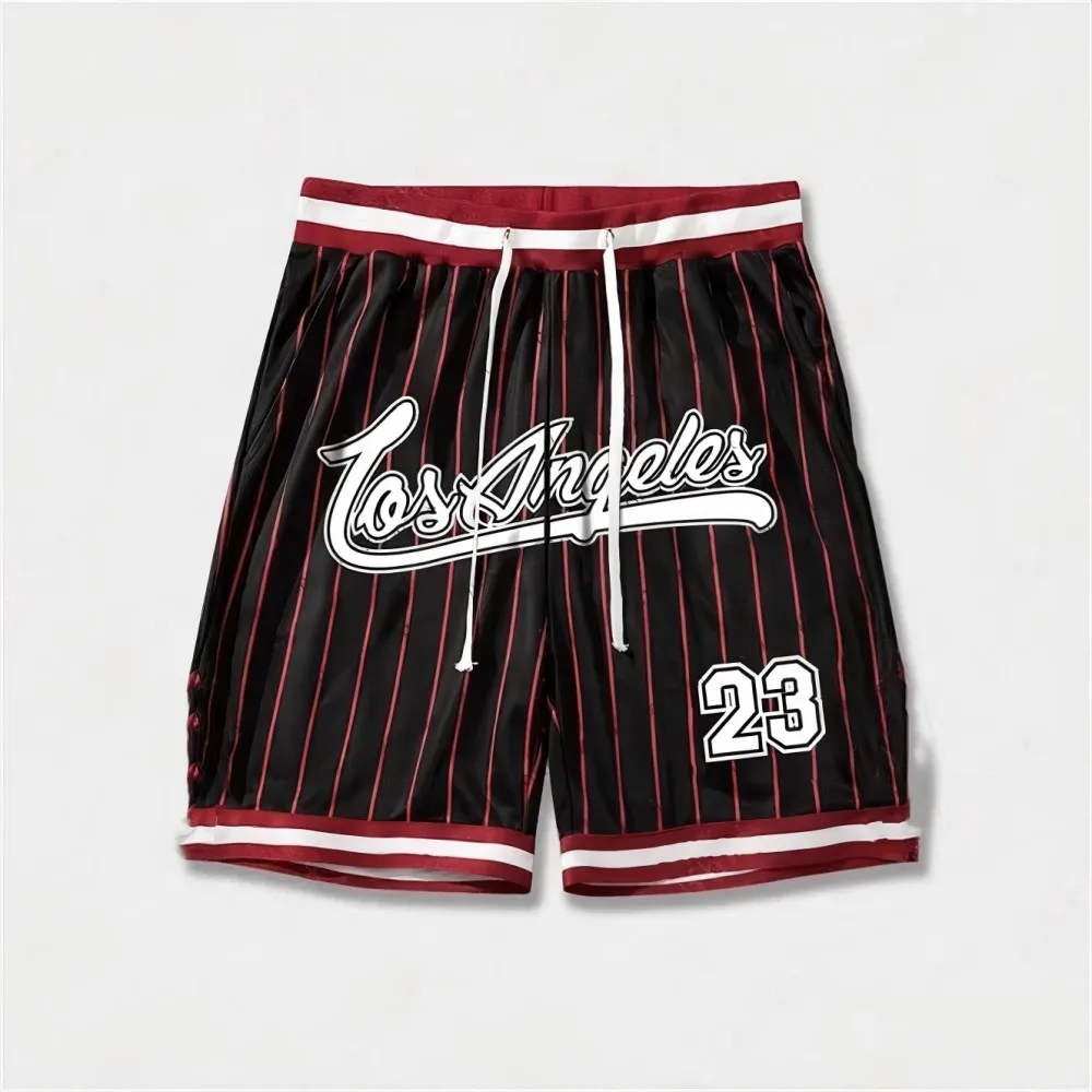 European and American men's summer Gothic letter stripe print comfortable breathable drawstring shorts outdoor casual pants