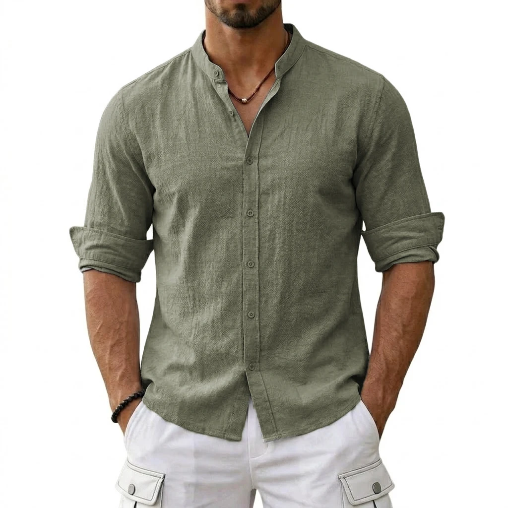 New Men's Cotton Linen Shirts for Men Casual Luxury Hawaiian Shirts Lightweight Long Sleeve Henley Beach Shirts T-Shirts for Men