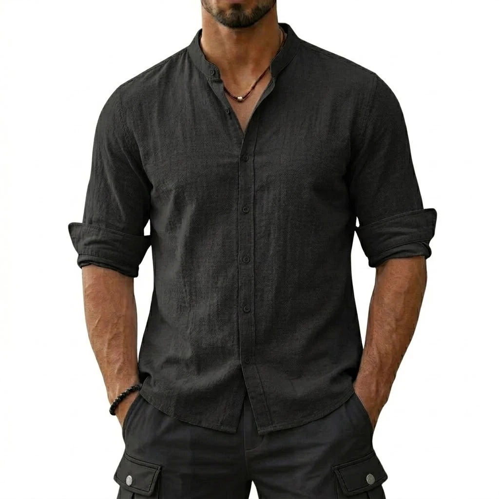 New Men's Cotton Linen Shirts for Men Casual Luxury Hawaiian Shirts Lightweight Long Sleeve Henley Beach Shirts T-Shirts for Men