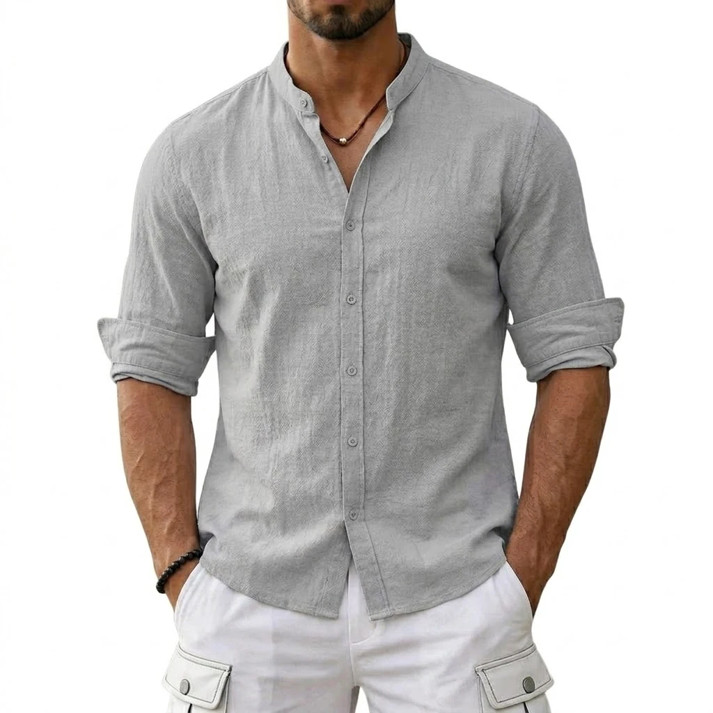 New Men's Cotton Linen Shirts for Men Casual Luxury Hawaiian Shirts Lightweight Long Sleeve Henley Beach Shirts T-Shirts for Men