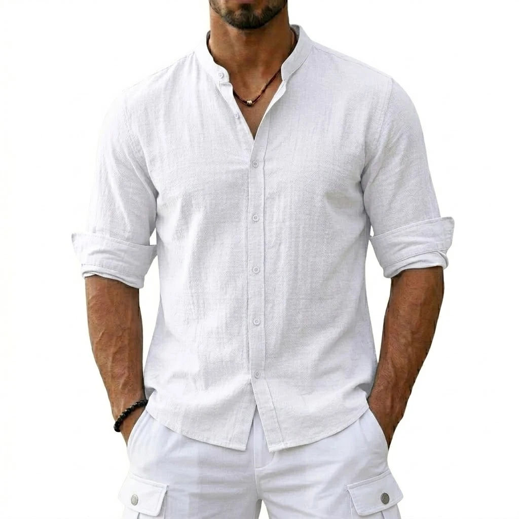 New Men's Cotton Linen Shirts for Men Casual Luxury Hawaiian Shirts Lightweight Long Sleeve Henley Beach Shirts T-Shirts for Men