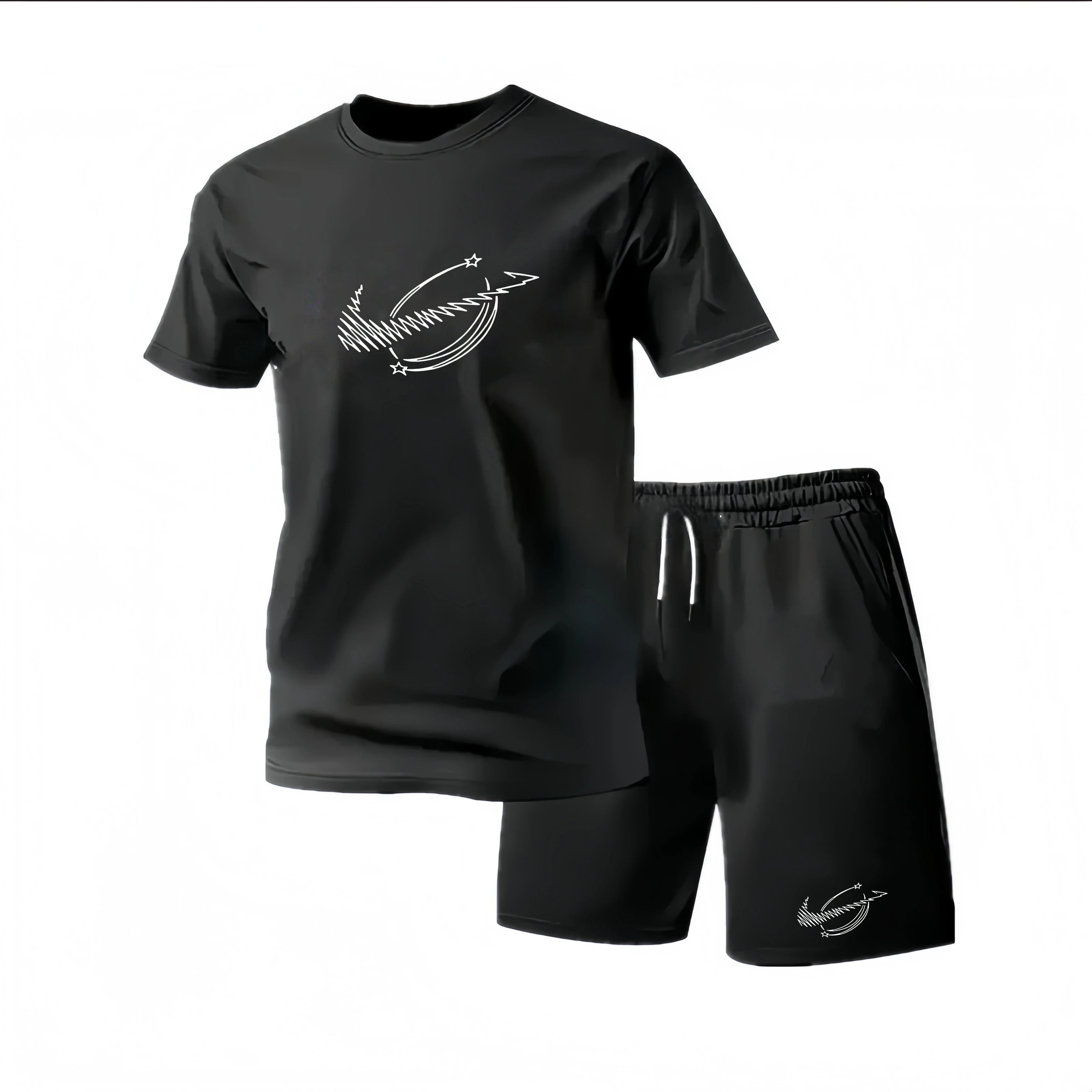 New Summer Fitness Sportswear for Men, Short-Sleeved T-Shirt and Shorts Two-Piece Set, Breathable and Quick-Drying Casual Wear.