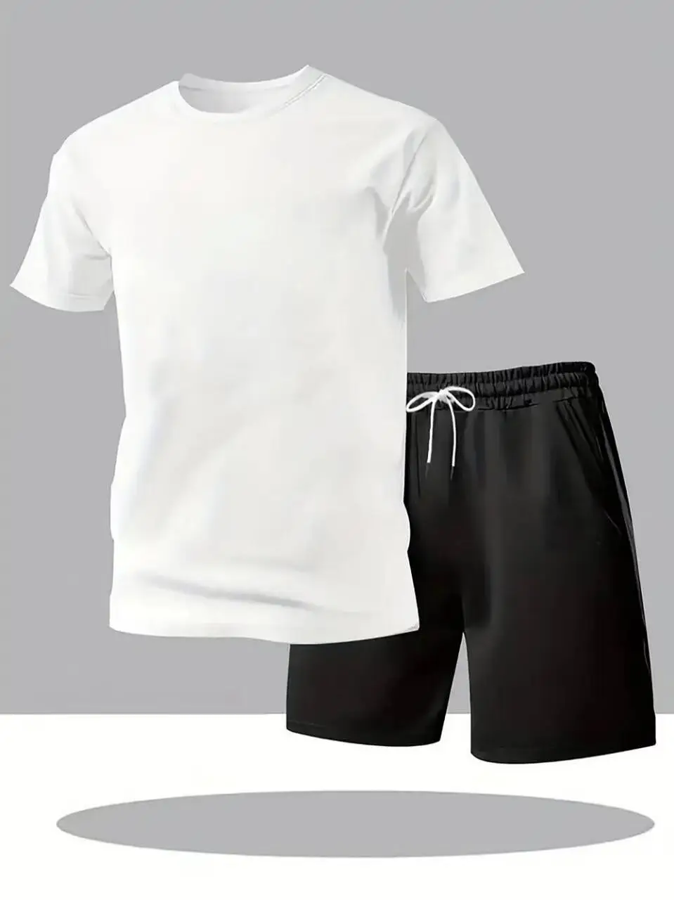 New Summer Fitness Sportswear for Men, Short-Sleeved T-Shirt and Shorts Two-Piece Set, Breathable and Quick-Drying Casual Wear.