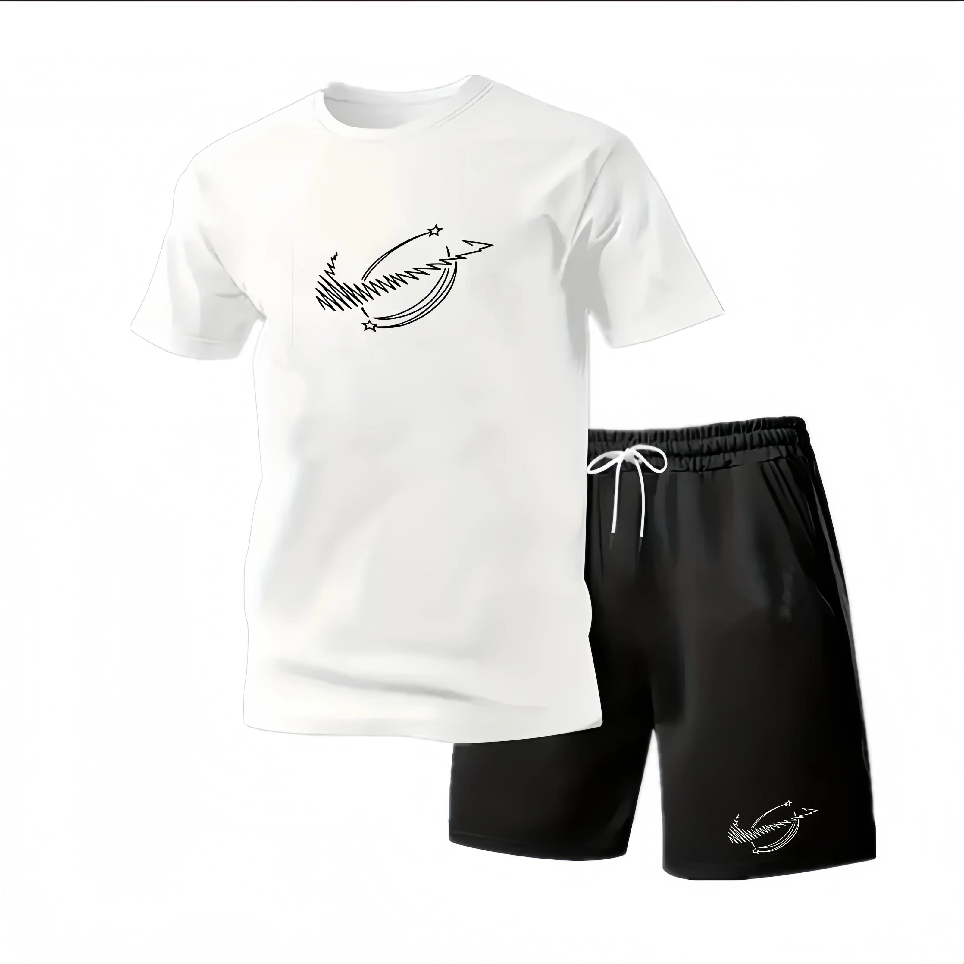 New Summer Fitness Sportswear for Men, Short-Sleeved T-Shirt and Shorts Two-Piece Set, Breathable and Quick-Drying Casual Wear.
