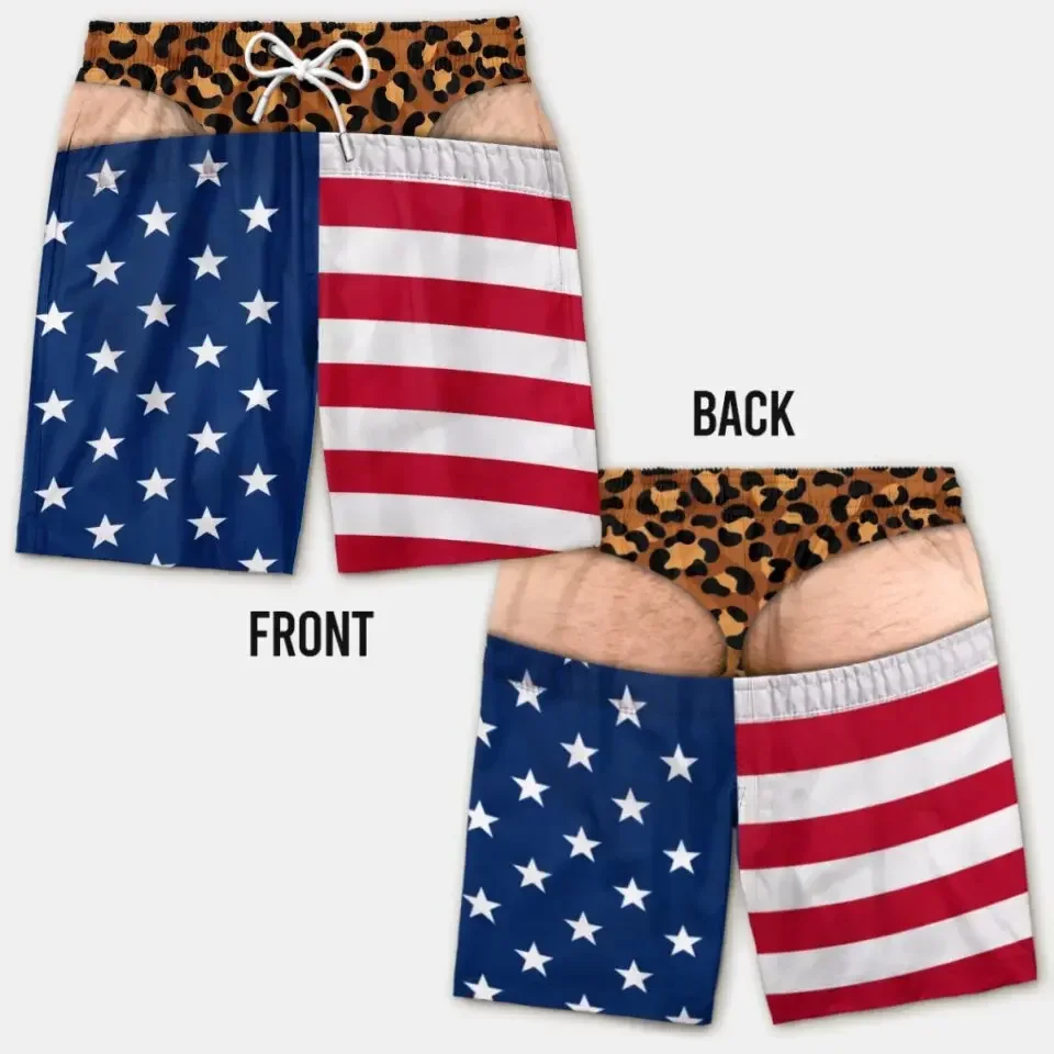 Funny 3D Hairy Butt Print Men’s Beach Shorts Elastic Drawstring Novelty Swim Trunks Quick Dry Pool Party Vacation XXS-6XL
