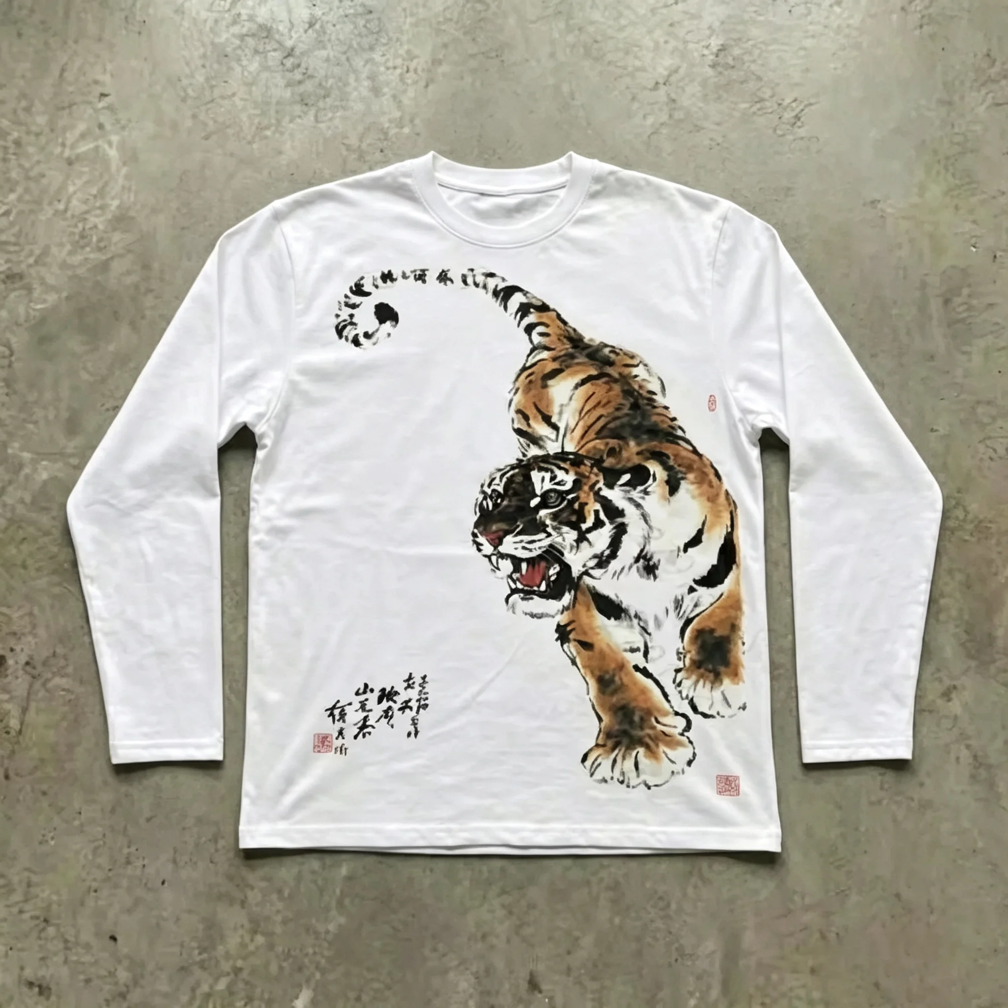 Y2K Unisex Funny Horror Tiger Pattern Printed Long Sleeve, Lightweight Breathable Versatile Daily T-shirt